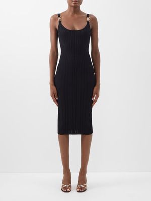 Versace - Medusa-strap Contoured Wool-blend Dress - Womens - Black