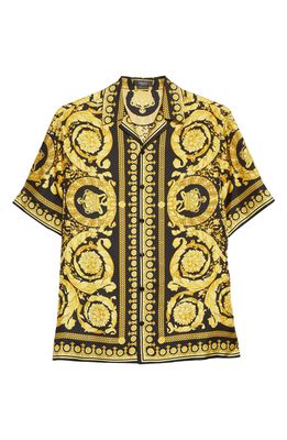 Versace Men's Barocco Print Silk Button-Up Shirt in Black/Gold