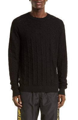 Versace Men's La Greca Monogram Crewneck Cotton Blend Sweater in Black