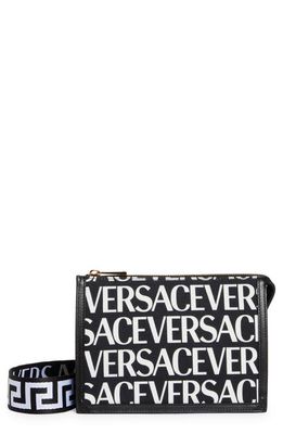 Versace Men's Repeat Logo Print Crossbody Bag in Black/White/Versace Gold