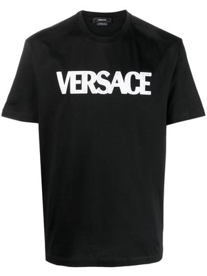 Versace mesh logo appliqué T-shirt - Black