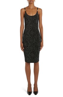 Versace Metallic Barocco Silhouette Knit Cocktail Dress in Black
