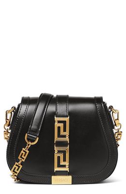 Versace Mini Greca Goddess Leather Shoulder Bag in Black/Versace Gold