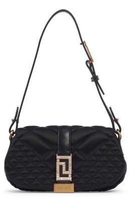 Versace Mini Greca Goddess Quilted Satin Top Handle Bag in Black-Versace Gold