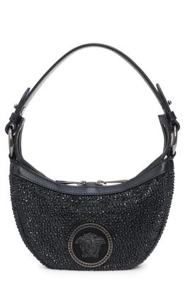 Versace Mini La Medusa Crystal Embellished Hobo Bag in Black-Ruthenium