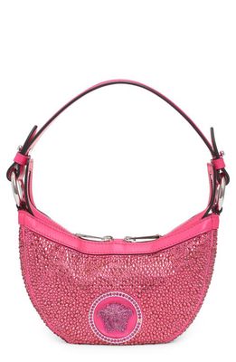 Versace Mini La Medusa Crystal Embellished Hobo Bag in Tropical Pink-Palladium