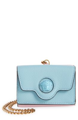 Versace Mini La Medusa Leather Wallet on a Chain in Forget Me Not English Rose