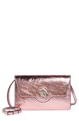 Versace Mini La Medusa Metallic Leather Crossbody Bag in Baby Pink New/Palladium