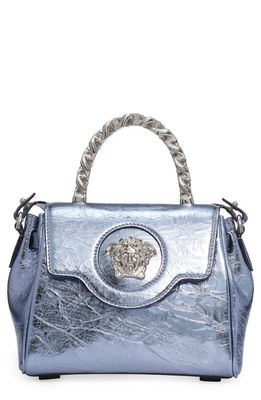 Versace Mini La Medusa Metallic Leather Top Handle Bag in Lavendar/Palladium