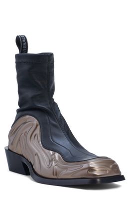 Versace Molded Foam Square Toe Boot in Black/Silver