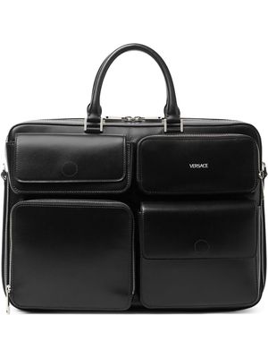 Versace multi-pockets leather briefcase - Black