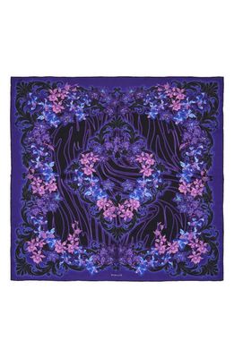 Versace Orchid Print Silk Square Scarf in Black Orchid