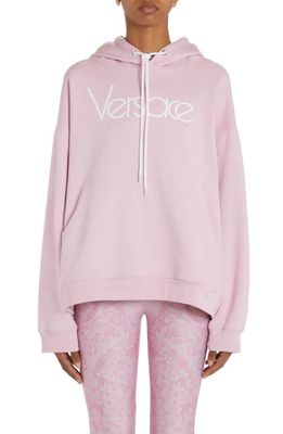 Versace Oversize 1978 Re-Edition Logo Embroidered Hoodie in Pink/White