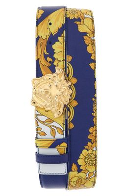 Versace Palazzo Medusa Reversible Leather Belt in Cobalt Blue/multi/gold
