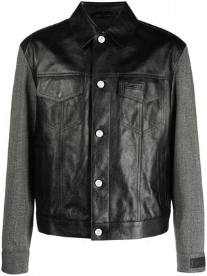 Versace panelled button-down leather jacket - Black