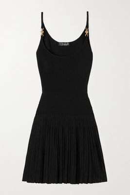 Versace - Pleated Ribbed-knit Mini Dress - Black