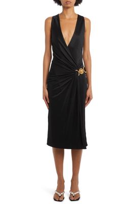 Versace Plunge Neck Drape Cocktail Dress in 1B000 Black