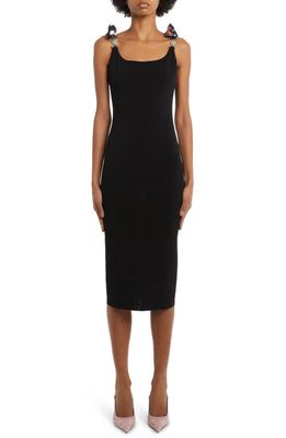 Versace Polka Dot Bow Strap Fitted Dress in 1B000 Black