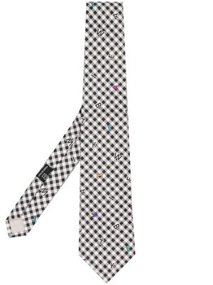Versace Pre-Owned 1970s gingham alphabet-print silk tie - Black
