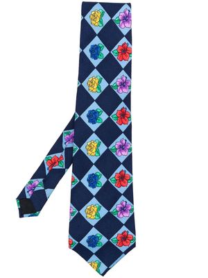 Versace Pre-Owned 1990s floral-print silk tie - Blue