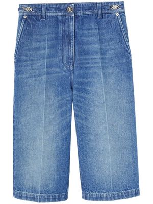 Versace pressed-crease cotton denim shorts - Blue