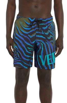 Versace Print Swim Trunks in 5K130-Khaki Blue