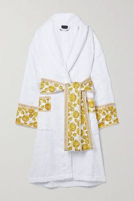 Versace - Printed Poplin-trimmed Cotton-terry Jacquard Robe - White
