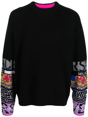 Versace printed-sleeve detail jumper - Black