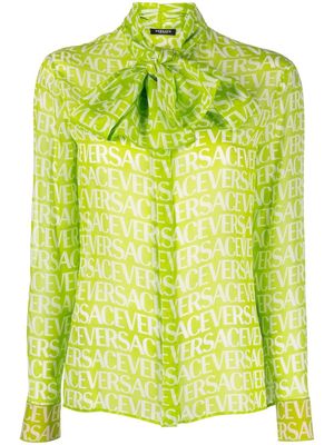 Versace pussy-bow logo-print blouse - Green