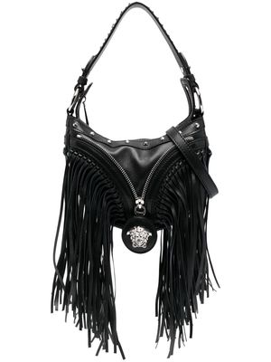 Versace Repeat fringed mini shoulder bag - Black