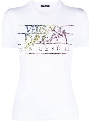 Versace rhinestone-embellished slogan T-shirt - White