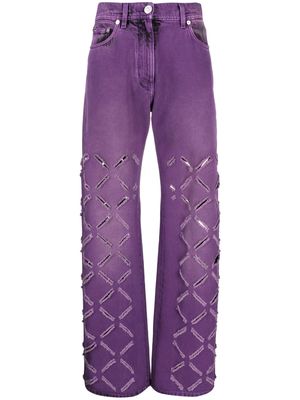 Versace ripped-detail straight-leg jeans - Purple