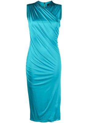 Versace ruched sleeveless midi dress - Blue