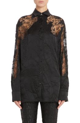 Versace Rumpled Satin & Lace Button-Up Shirt in Black