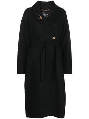 Versace safety-pin detail belted coat - Black