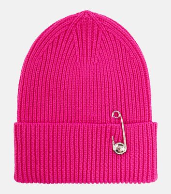 Versace Safety Pin ribbed-knit wool beanie