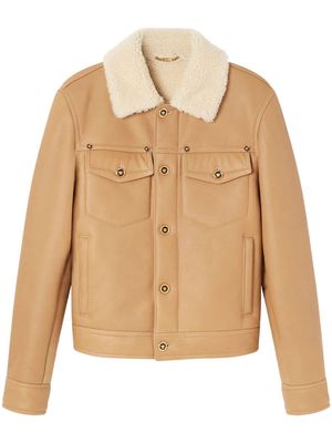 Versace shearling-collar panelled leather jacket - Neutrals