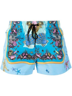 Versace shell print swimming shorts - Blue
