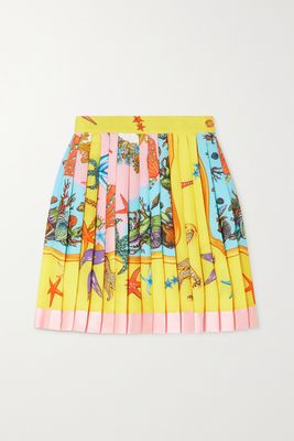 Versace - Silk Satin-trimmed Pleated Printed Twill Mini Skirt - Yellow
