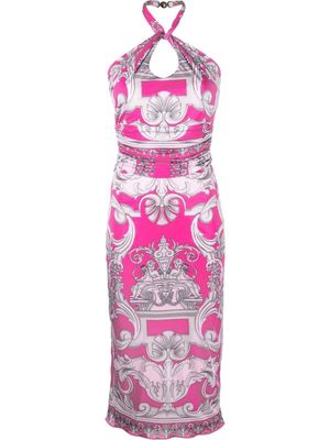 Versace Silver Baroque-print halterneck midi dress - Pink