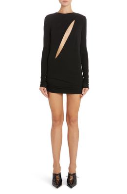 Versace Slash Cutout Long Sleeve Jersey Minidress in Black