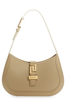 Versace Small Greca Leather Hobo Bag in Sand/Versace Gold