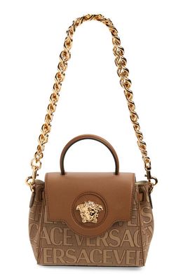 Versace Small La Medusa Canvas & Leather Handbag in Beige/Brown/Versace Gold