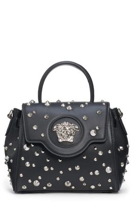 Versace Small La Medusa Studded Leather Top Handle Bag in Black-Palladium