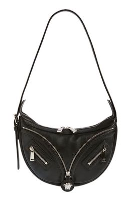 Versace Small Repeat Leather Hobo Bag in Black/Palladium