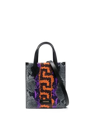 Versace snakeskin-print logo tote bag - Grey