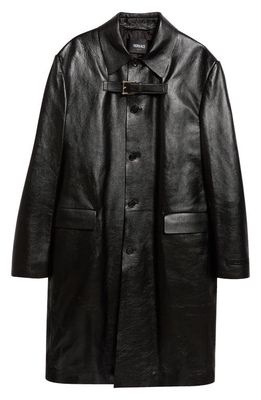 Versace Strap Detail Calfskin Leather Coat in Black