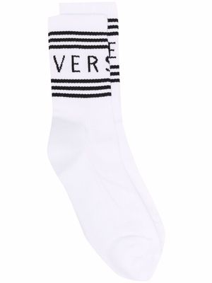 Versace striped logo-intarsia socks - White