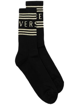 Versace striped logo mid-calf socks - Black