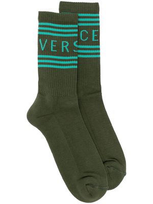 Versace striped logo mid-calf socks - Green
